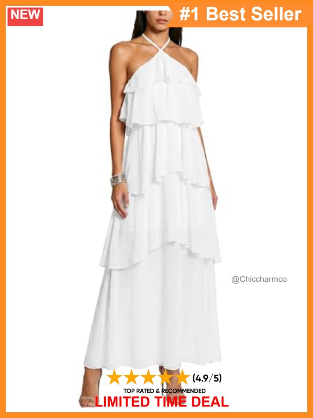 Halter Chiffon Tiered Maxi Dress Ruffled Formal Wedding Guest Bridesmaid